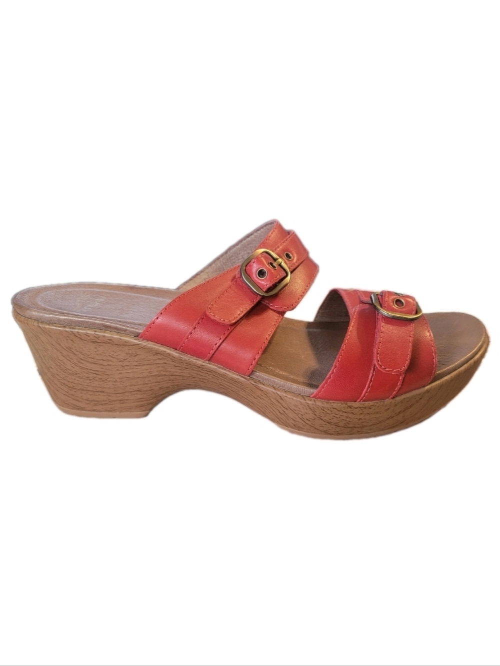 Dansko Sandal 42 Red Two-Strap Wedge Slide Sandal